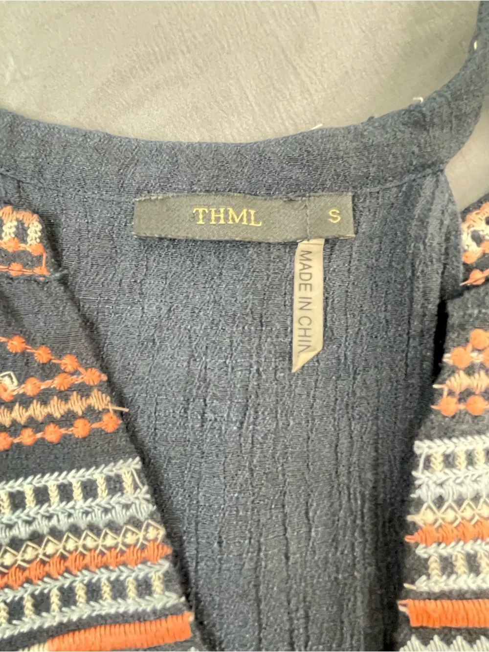 THML‎ Small Women Pullover Mini Sleeveless Dress Embroidered Boho V-neck Gauze